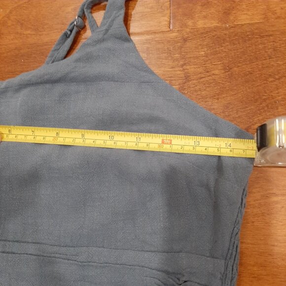 Vintage linen asymmetrical strap quiet luxury romper - Picture 9 of 11